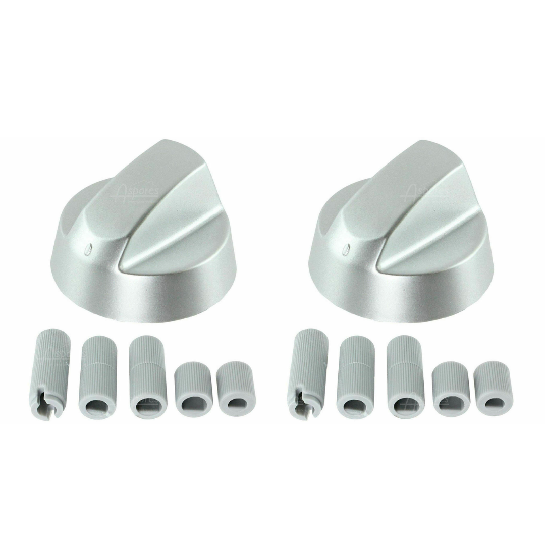 2x Kenwood Oven Cooker Hob Silver Grey Control Knob Switch + 5 Adoptor Kit
