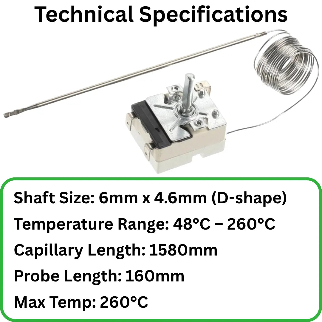 EGO 55.13059.170 Oven Thermostat 260°C – Single Phase Control for Oven & Grill