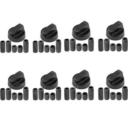 8x Indesit Oven Cooker Black Hob Flame Burner Control Switch Knobs + 5 Adaptor