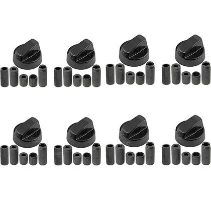 8x Stoves Oven Cooker Black Hob Flame Burner Control Switch Knobs + 5 Adaptor