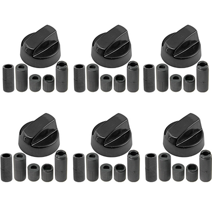 6x Flavel Oven Cooker Black Hob Flame Burner Control Switch Knobs + 5 Adaptor