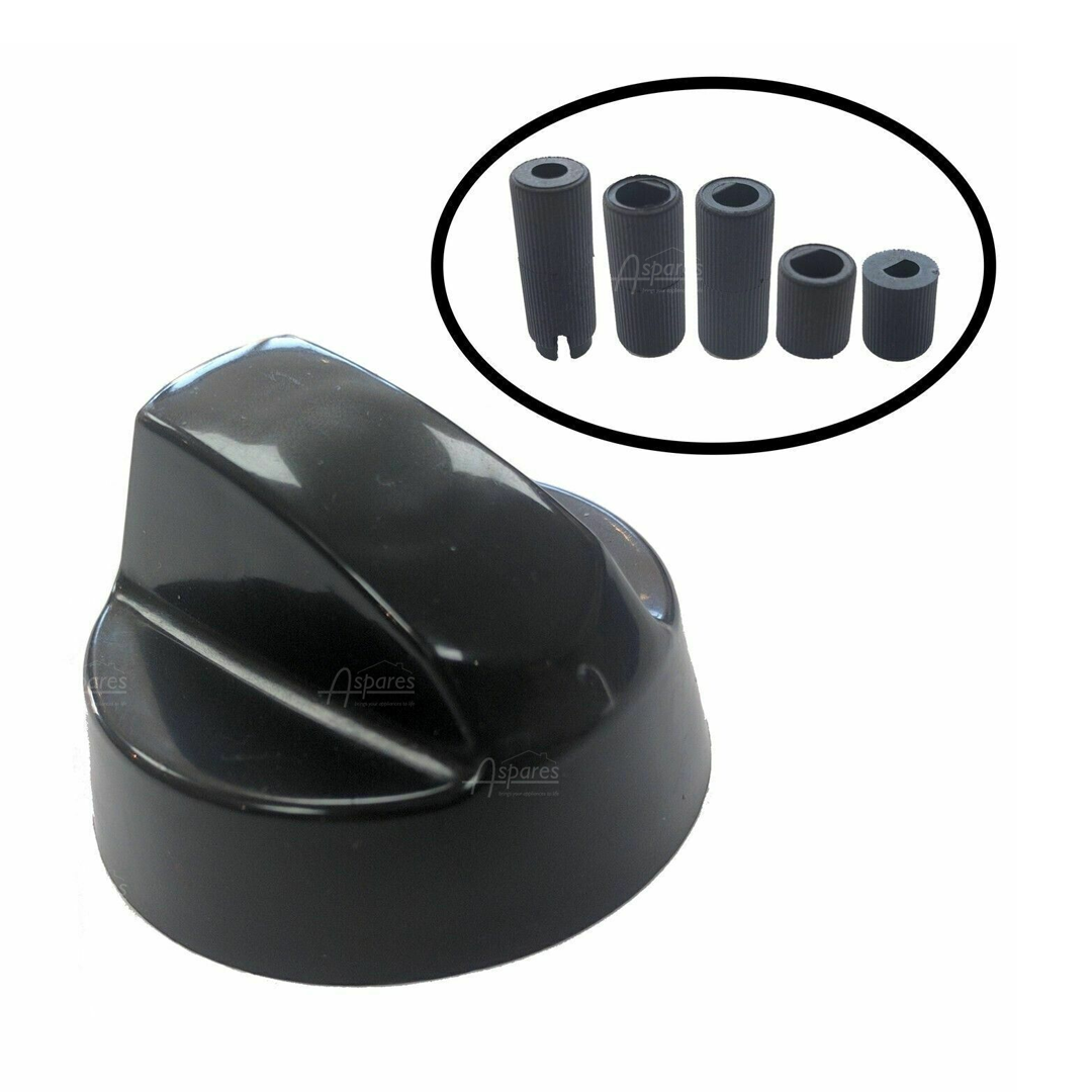 4x Flavel Oven Cooker Black Hob Flame Burner Control Switch Knobs + 5 Adaptor
