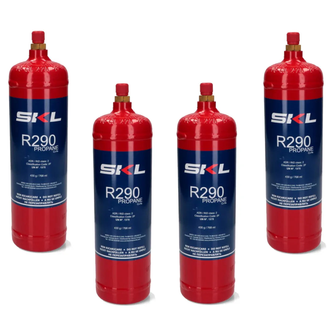 4x SKL Refrigerant Approval CE Red Coolant Gas R290 430g (Pack Of 4)