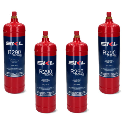 4x SKL Refrigerant Approval CE Red Coolant Gas R290 430g (Pack Of 4)