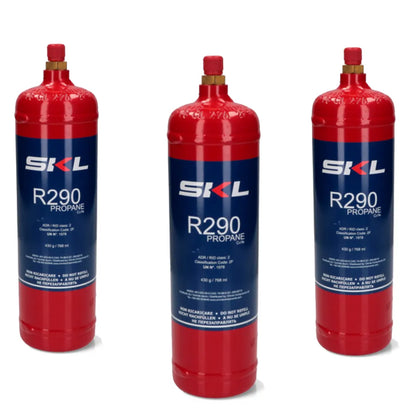 3x SKL Refrigerant Approval CE Red Coolant Gas R290 430g (Pack Of 4)