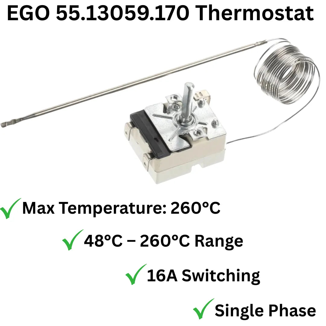 EGO 55.13059.170 Oven Thermostat 260°C – Single Phase Control for Oven & Grill